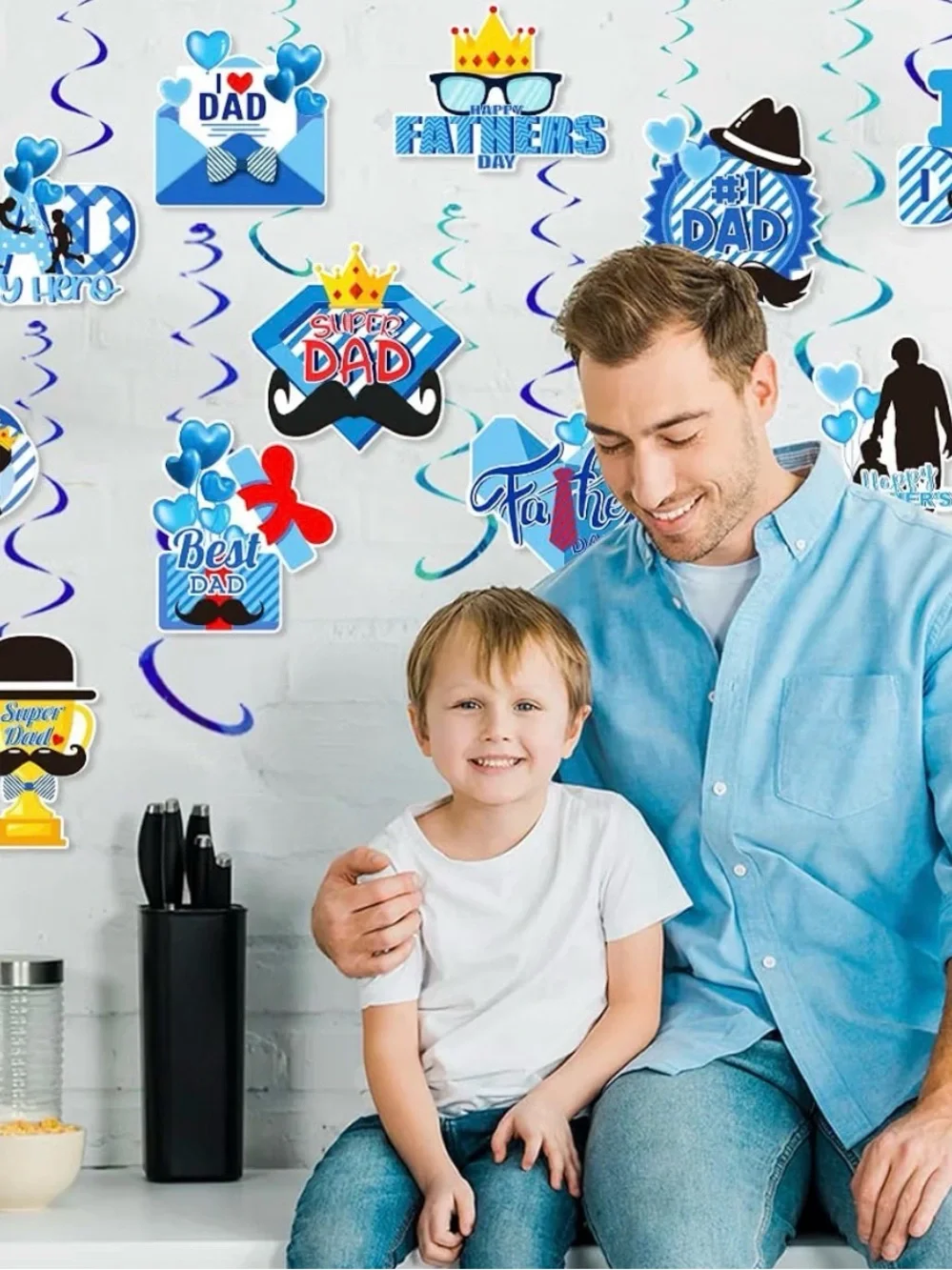 Father's Day Blue Hanging Swirl Decorations - Party Banner Set NEW